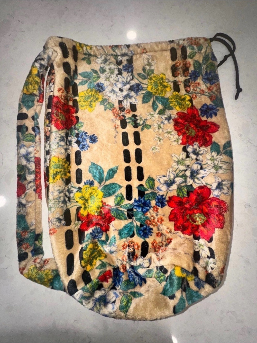 Johnny Was Floral Plush Faux Fur Hobo Shoulder Bag Boho Tote Multi EUC - Picture 3 of 6